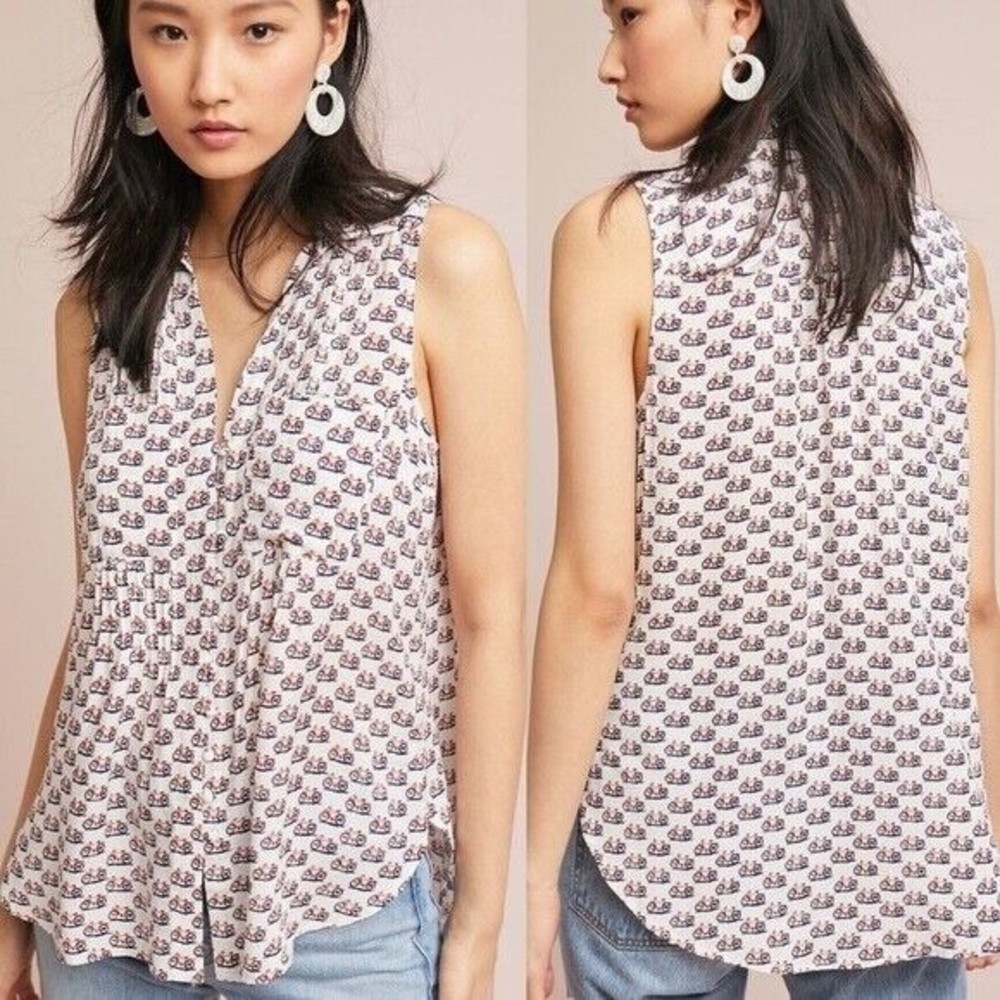 5 of 52 Conversations By Anthropologie Womens Sz M Bicycle Collared Tank Top